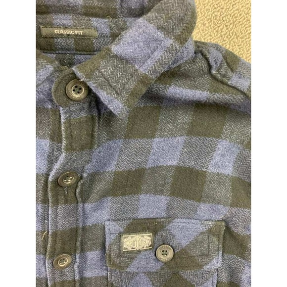 Superdry Flannel Shirt Mens L Plaid Blue Black Collared Classic Fit Workwear - Picture 7 of 13